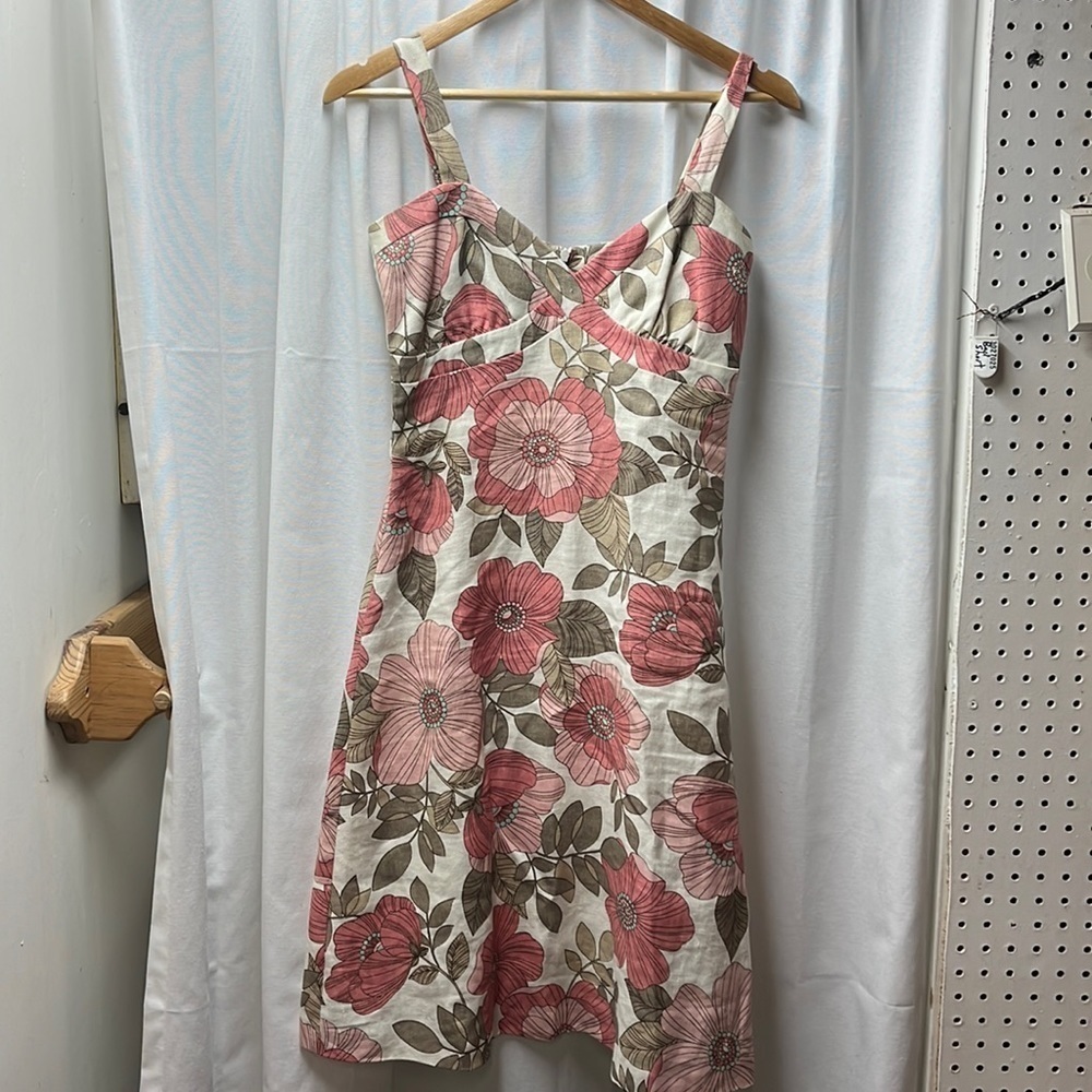 J. P. & Mattie Pink Cream Floral Linen Dress- S - Picture 2 of 7